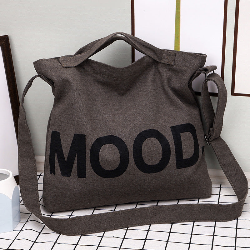 Letter Printed Canvas Crossbody Bag - Large Capacity Student Tote Bag