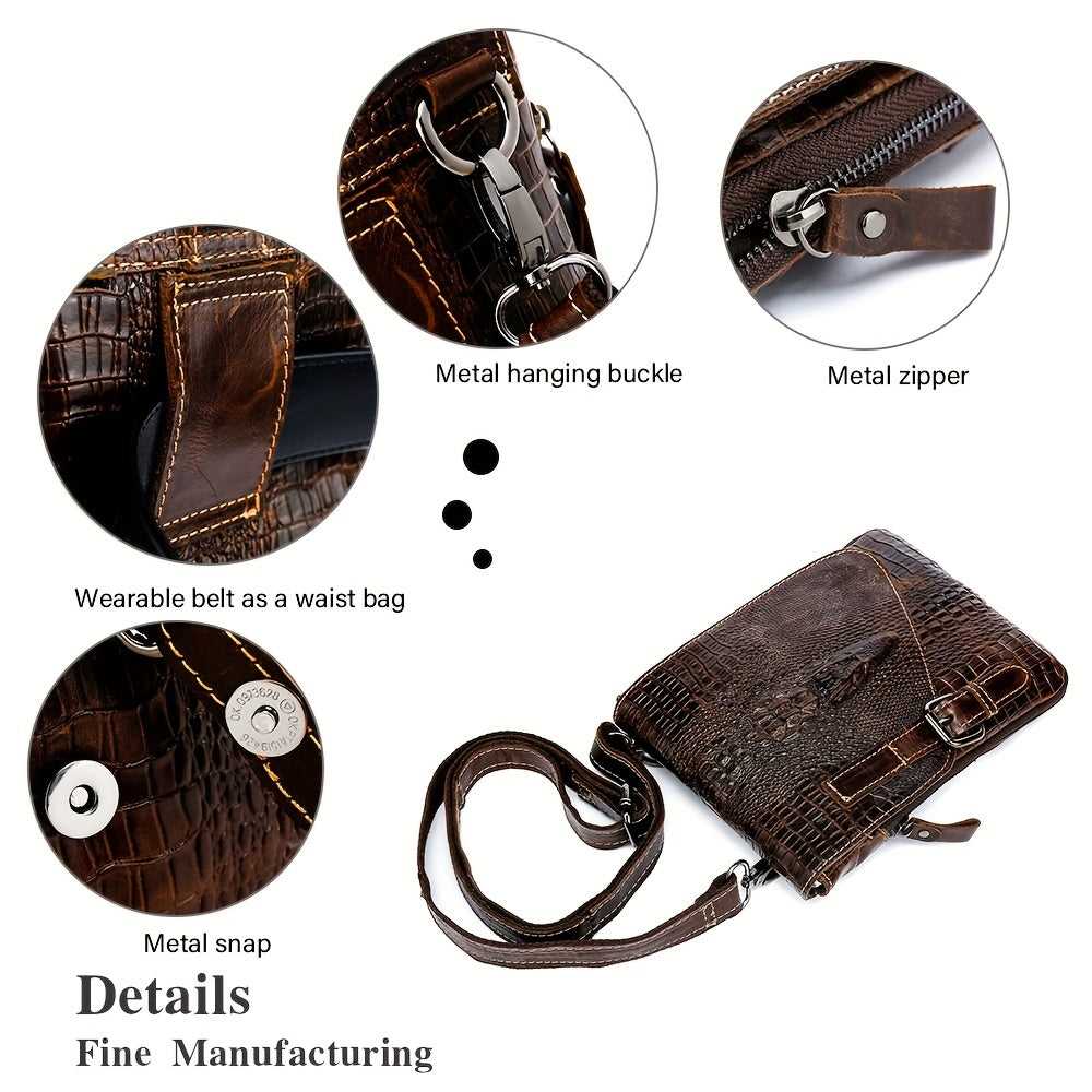Crocodile Pattern Leather Messenger Bag - Retro Multi-Functional Bag