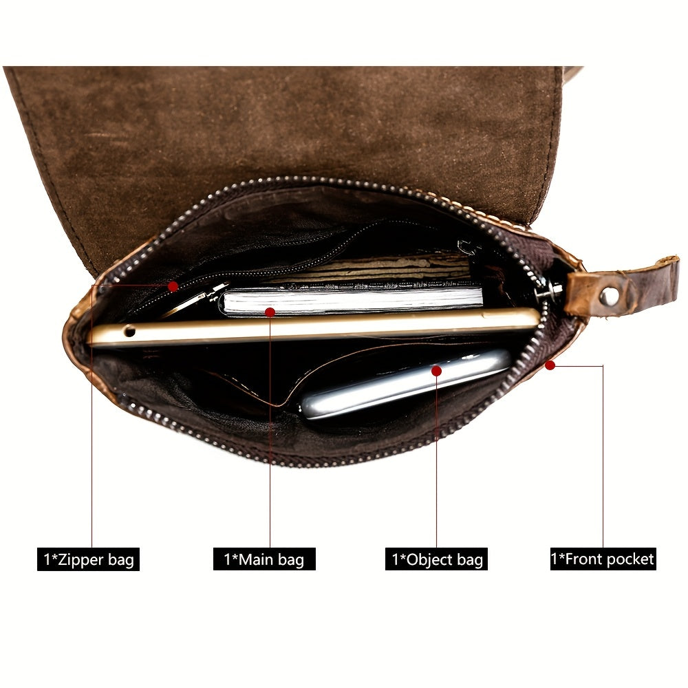 Crocodile Pattern Leather Messenger Bag - Retro Multi-Functional Bag