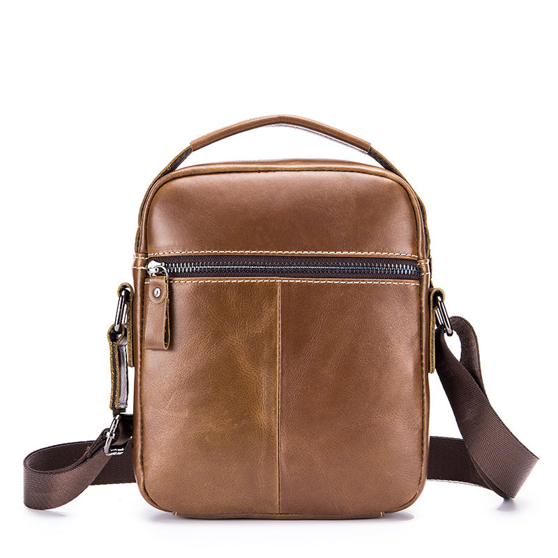 Cowhide Boy Satchel Shoulder Bag - Retro Casual Vertical Messenger Bag